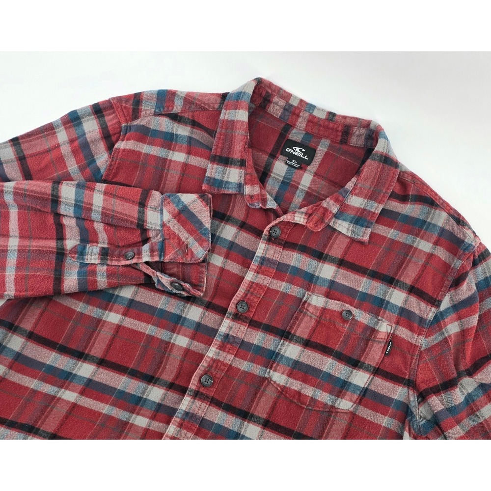 O'Neill Vintage Plaid Flannel Button Down Shirt Size XL Mens Red Cotton Grunge